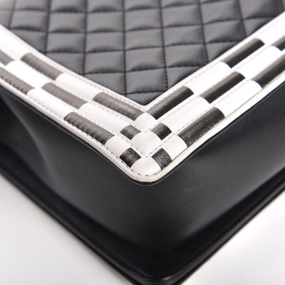 Chanel Calfskin Quilted Checkerboard Trim New Medium Boy Flap Black White 10 of 13