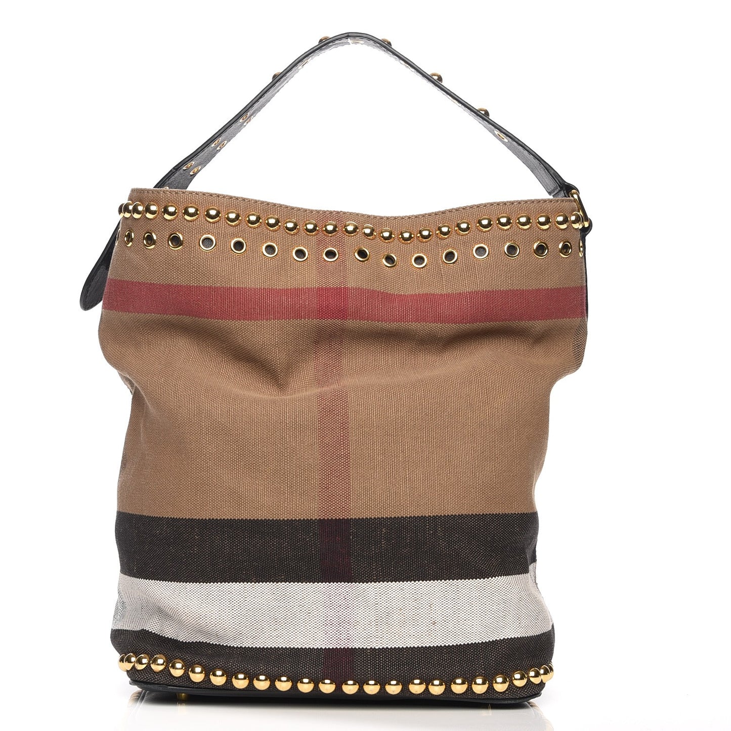 Canvas Mega Check Studded Medium Ashby Bucket Bag Black