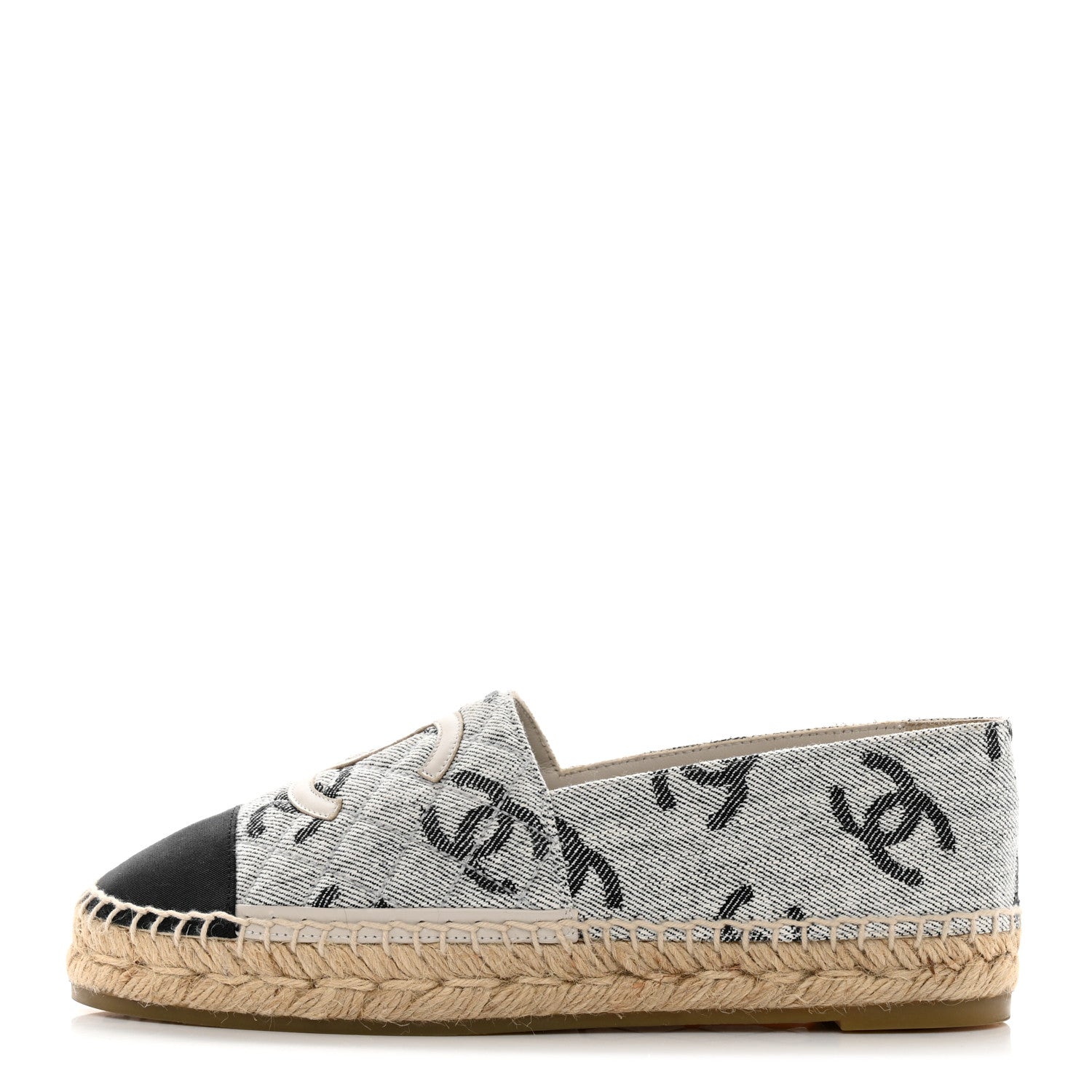 Chanel Cotton Jacquard Grosgrain CC Print Espadrilles 38 Grey Black 1 of 11