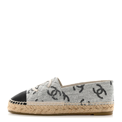 Chanel Cotton Jacquard Grosgrain CC Print Espadrilles 38 Grey Black 1 of 11