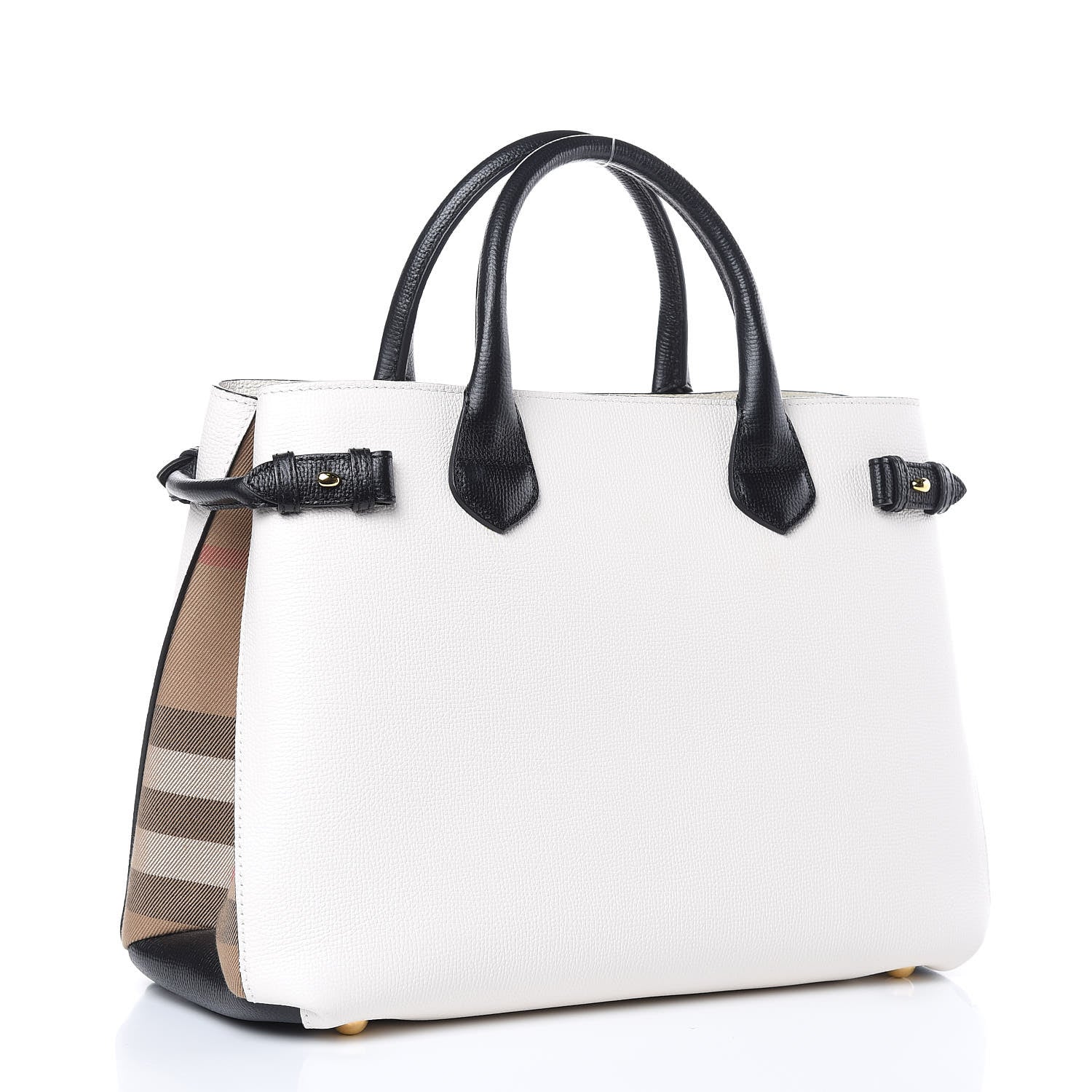 Burberry Derby Calfskin House Check Medium Bi-Color Banner Tote Natural Black 3 of 11