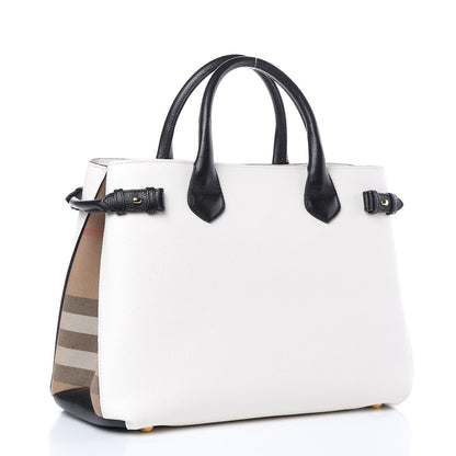 Burberry Derby Calfskin House Check Medium Bi-Color Banner Tote Natural Black 3 of 11
