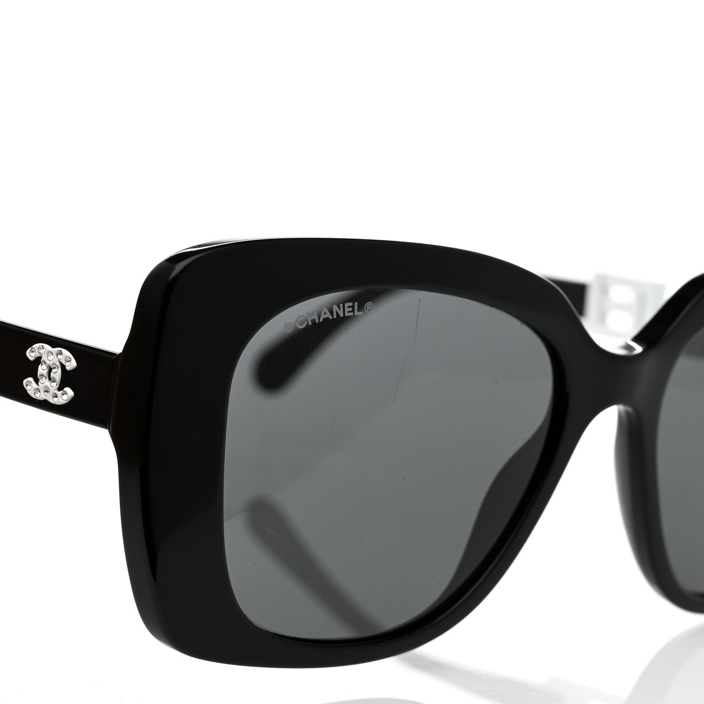 Acetate Strass Square Sunglasses 5422-B Black White