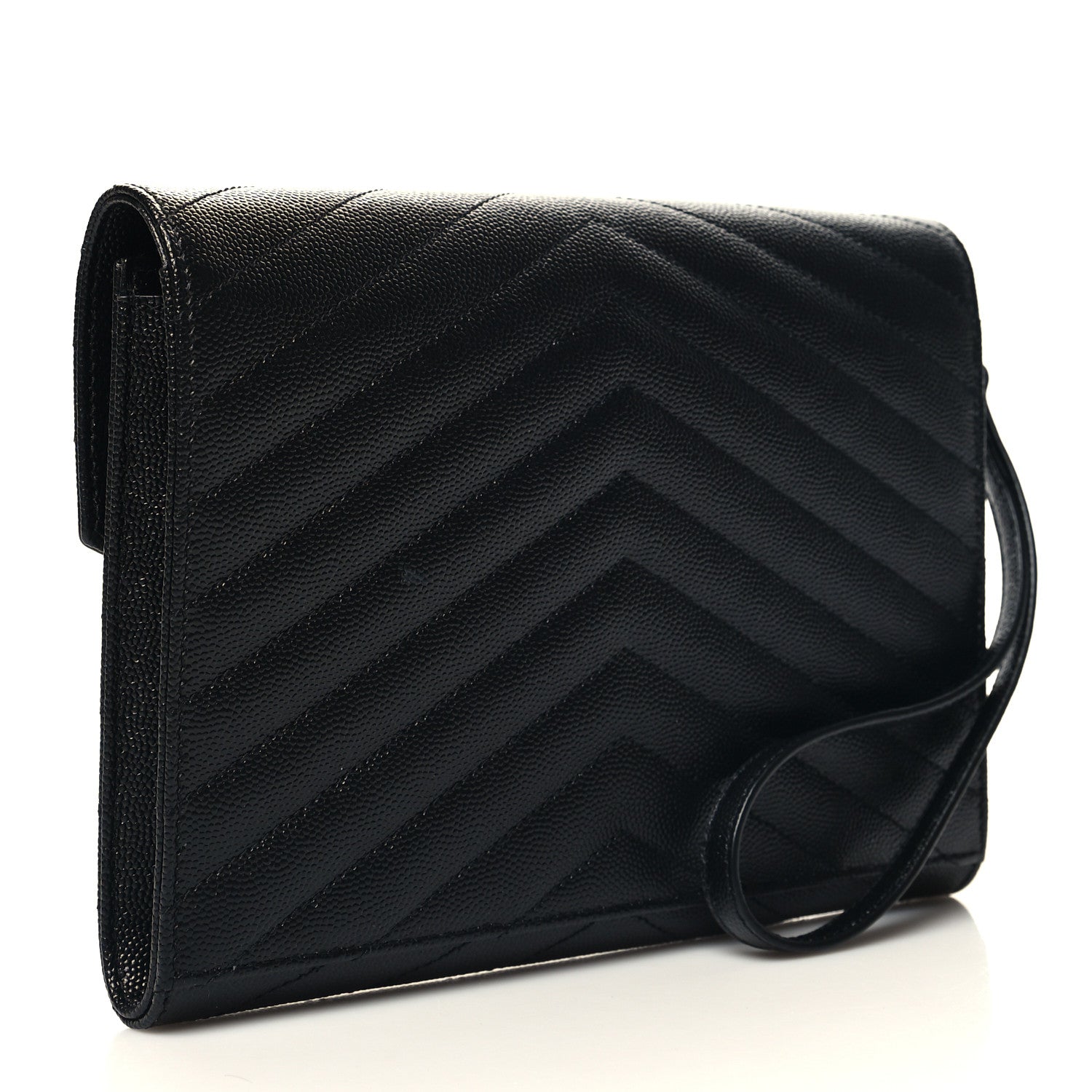 Saint Laurent Grain De Poudre Matelasse Chevron Monogram Envelope Clutch Black 2 of 10
