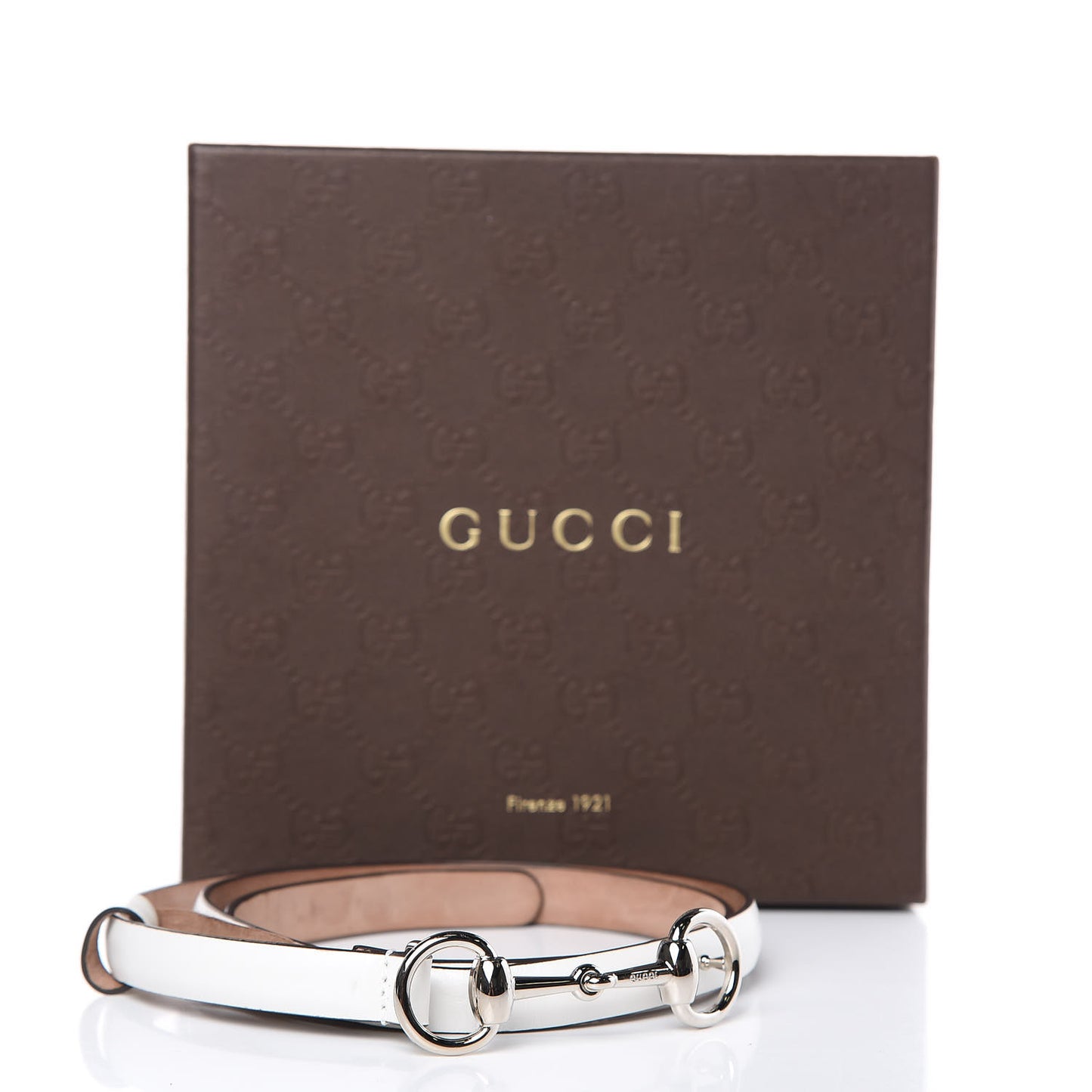 Calfskin Horsebit Skinny Belt 90 36 White