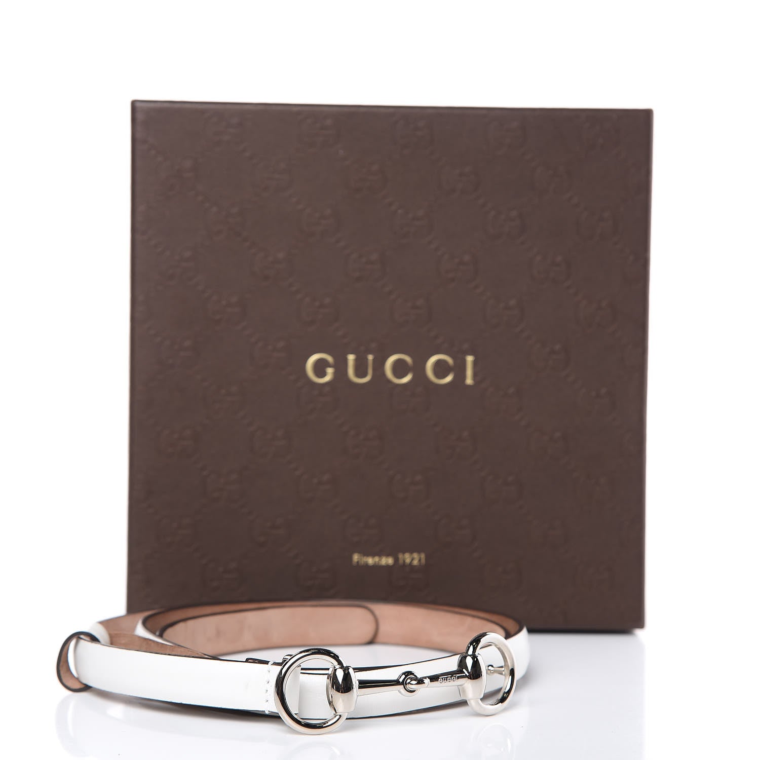 Gucci Calfskin Horsebit Skinny Belt 90 36 White 8 of 8