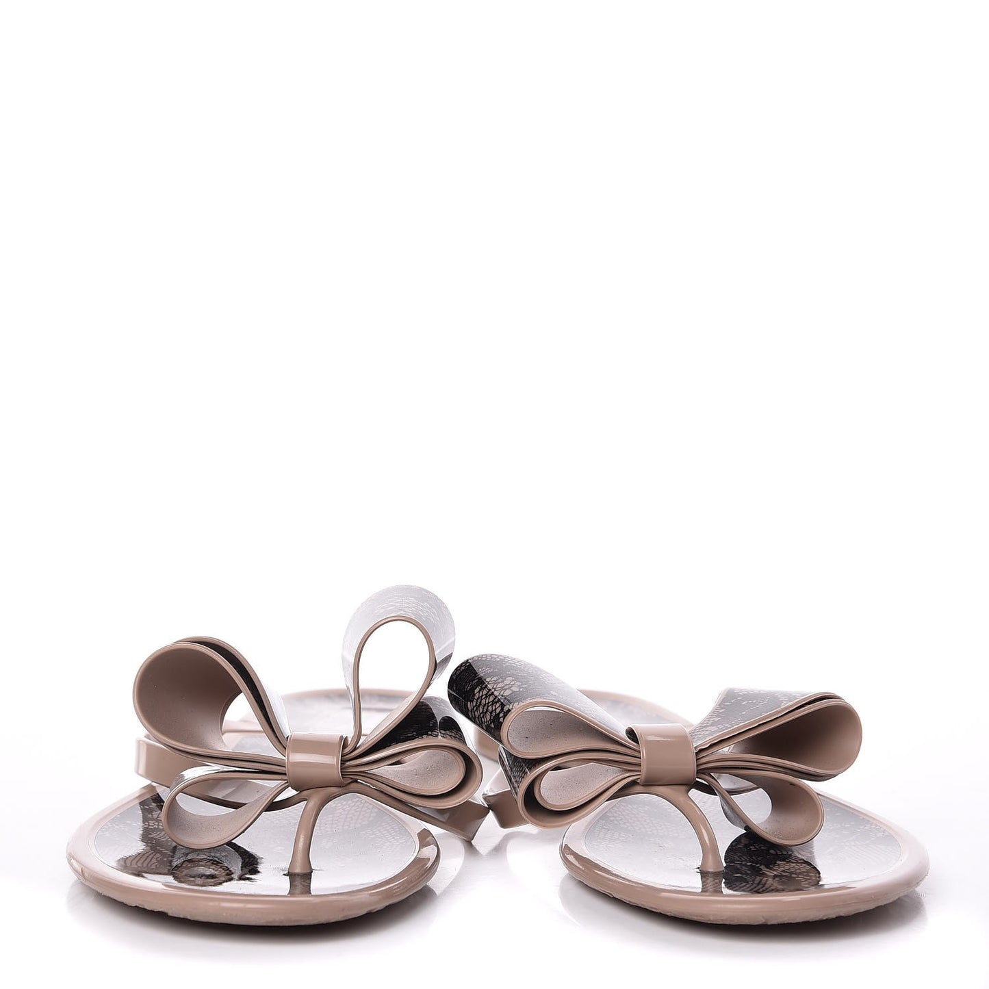 PVC Jelly Lace Print Bow Thong Sandals 40 Black Poudre