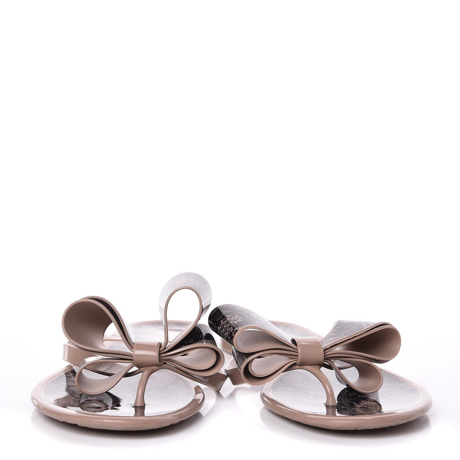 Valentino Garavani PVC Jelly Lace Print Bow Thong Sandals 40 Black Poudre 2 of 9
