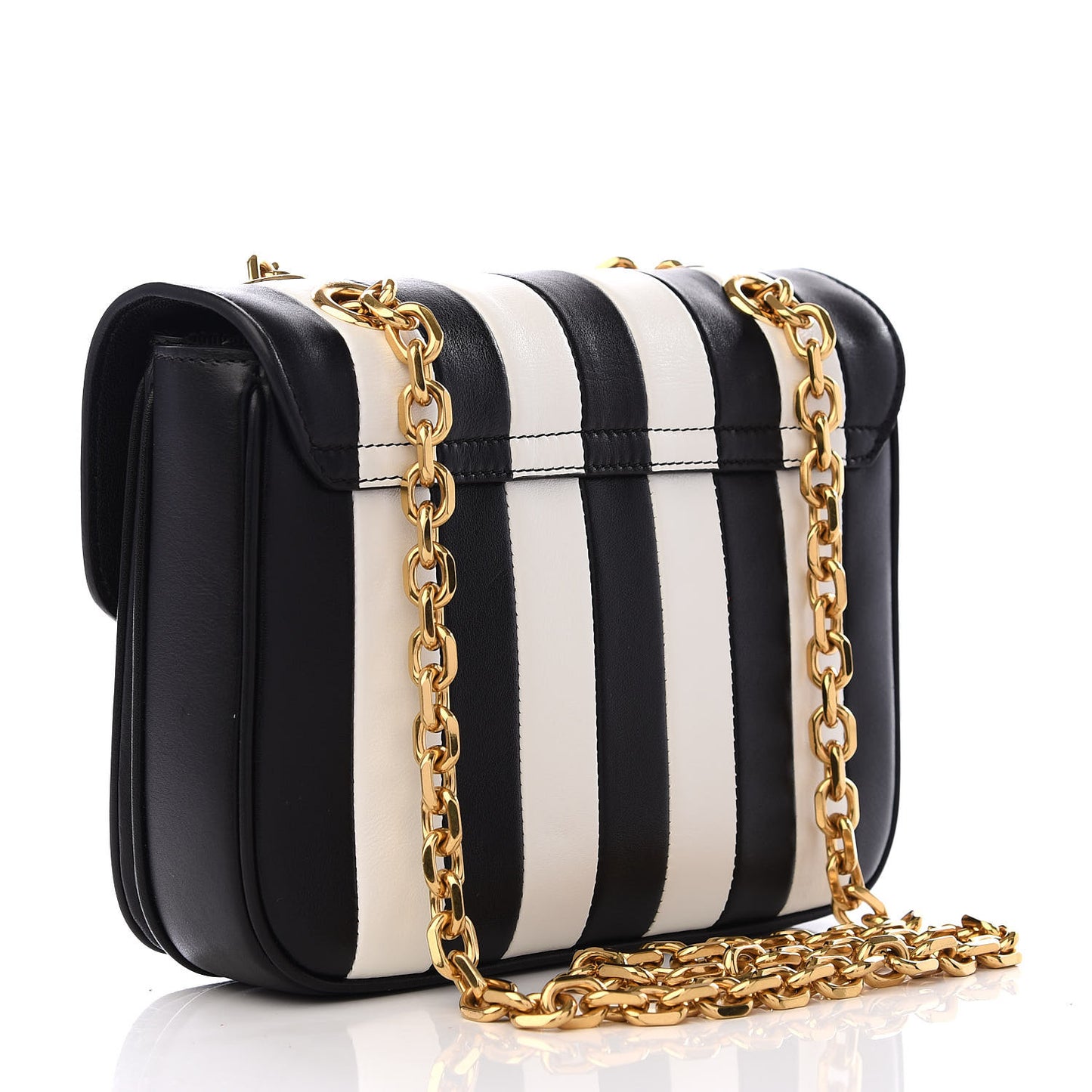 Shiny Calfskin Stripes Small C Bag Black