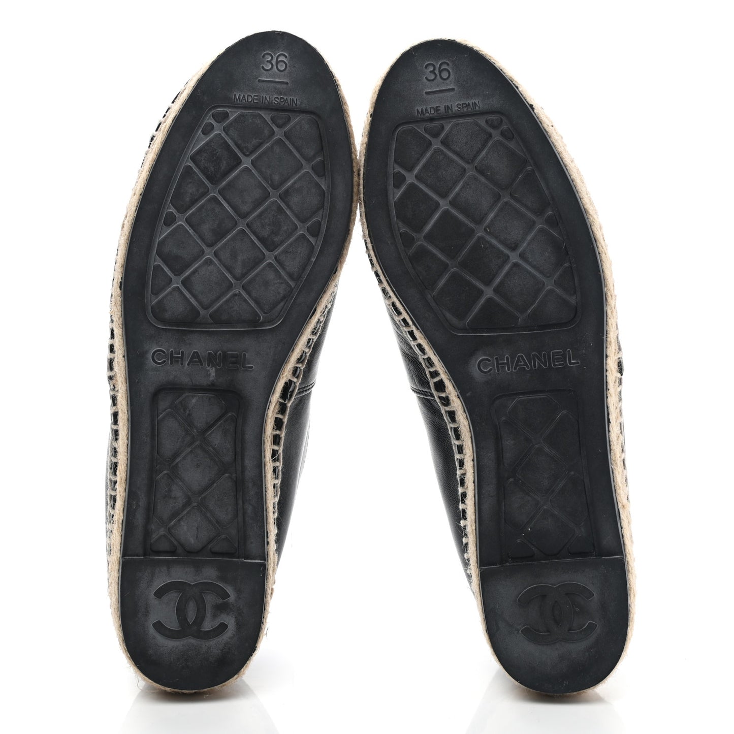 Lambskin Shiny Calfskin CC Espadrilles 36 Black Beige
