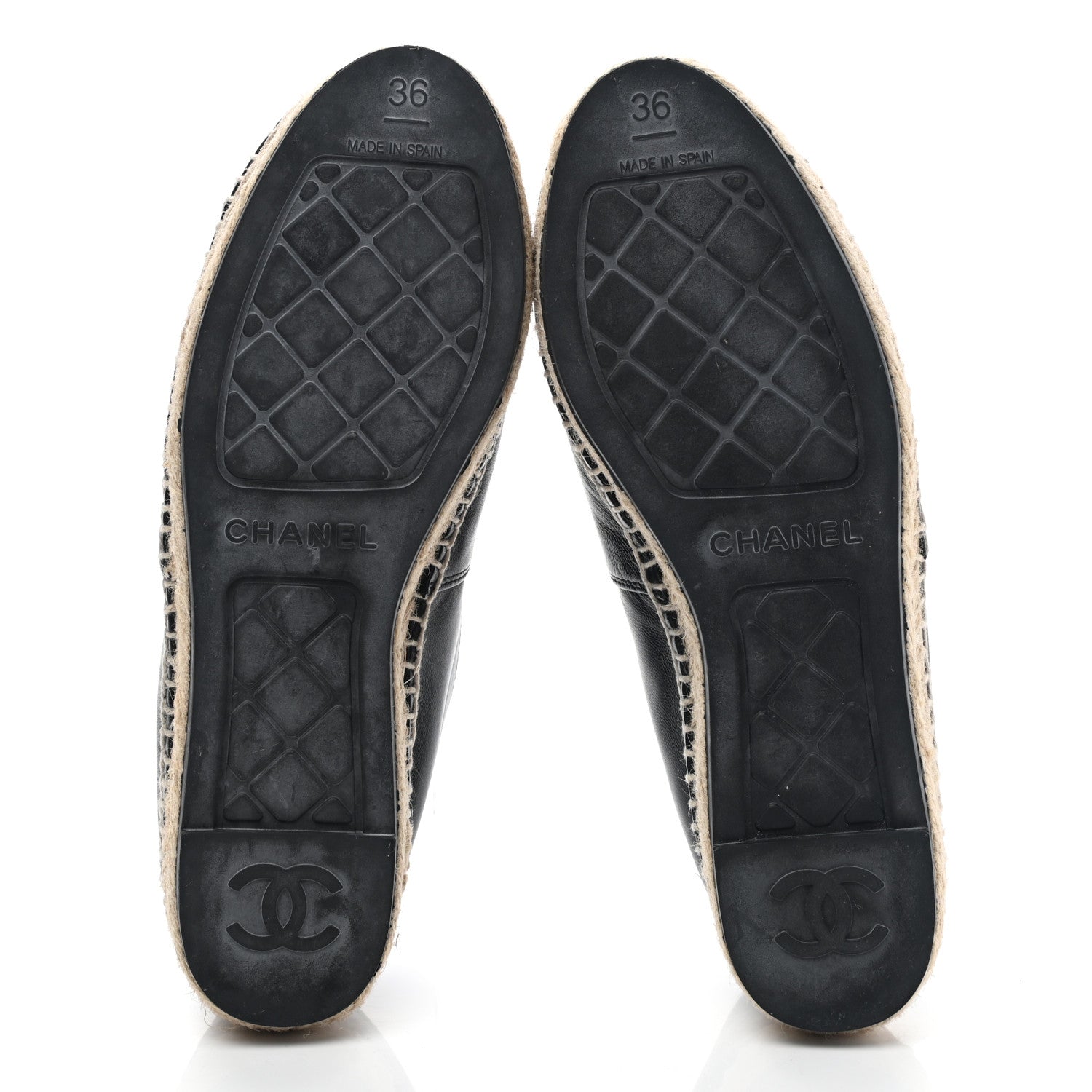 Chanel Lambskin Shiny Calfskin CC Espadrilles 36 Black Beige 5 of 9