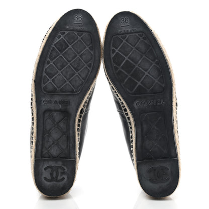 Chanel Lambskin Shiny Calfskin CC Espadrilles 36 Black Beige 5 of 9