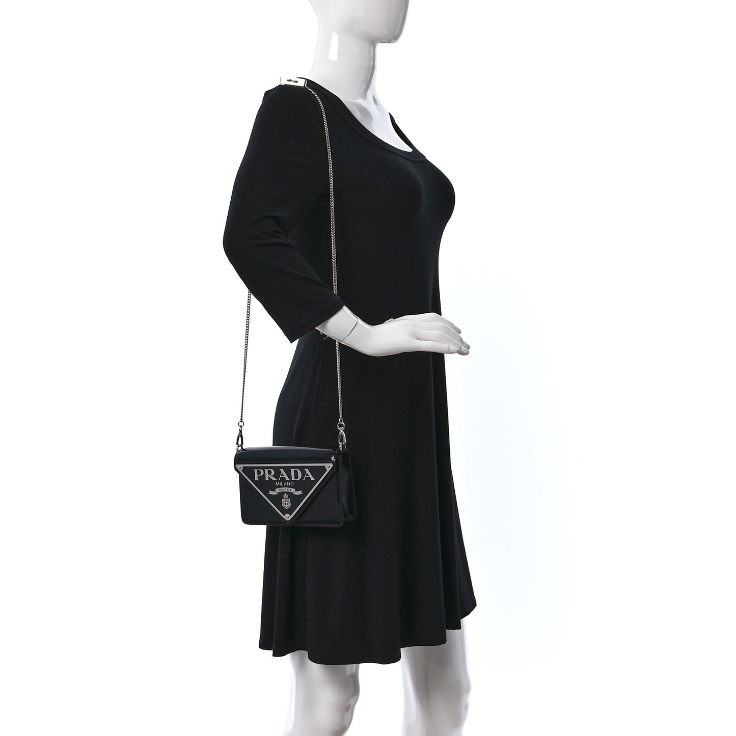 Spazzolato Triangle Logo Plate Flap Chain Crossbody Bag Black