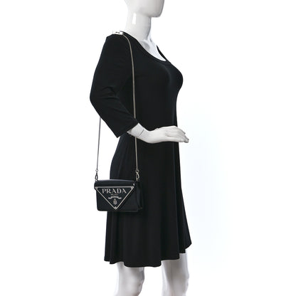 Prada Spazzolato Triangle Logo Plate Flap Chain Crossbody Bag Black 2 of 8