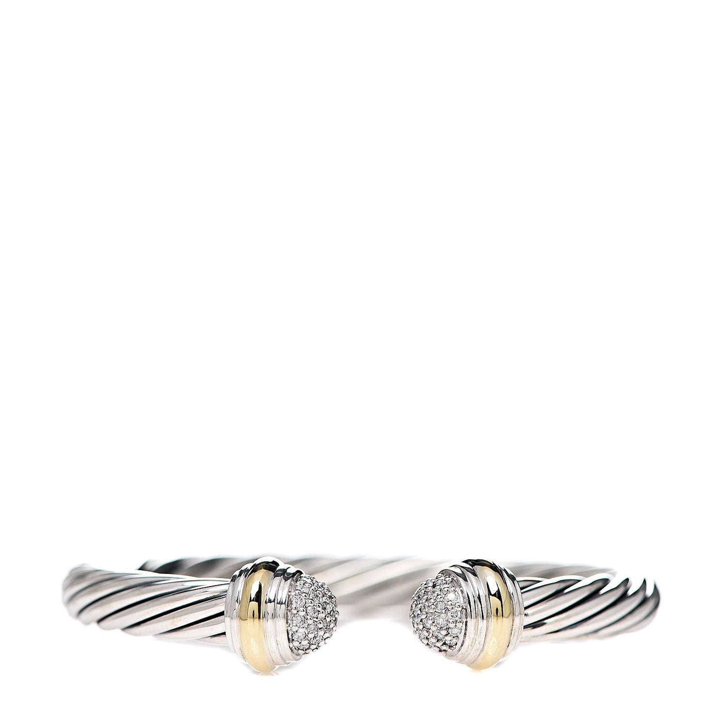 Sterling Silver 18K Yellow Gold Diamond Pave 7mm Cable Classics Bracelet