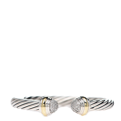 David Yurman Sterling Silver 18K Yellow Gold Diamond Pave 7mm Cable Classics Bracelet 1 of 4