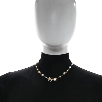 Chanel Metal Crystal Pearl CC Star Gold Pearly White 2 of 5