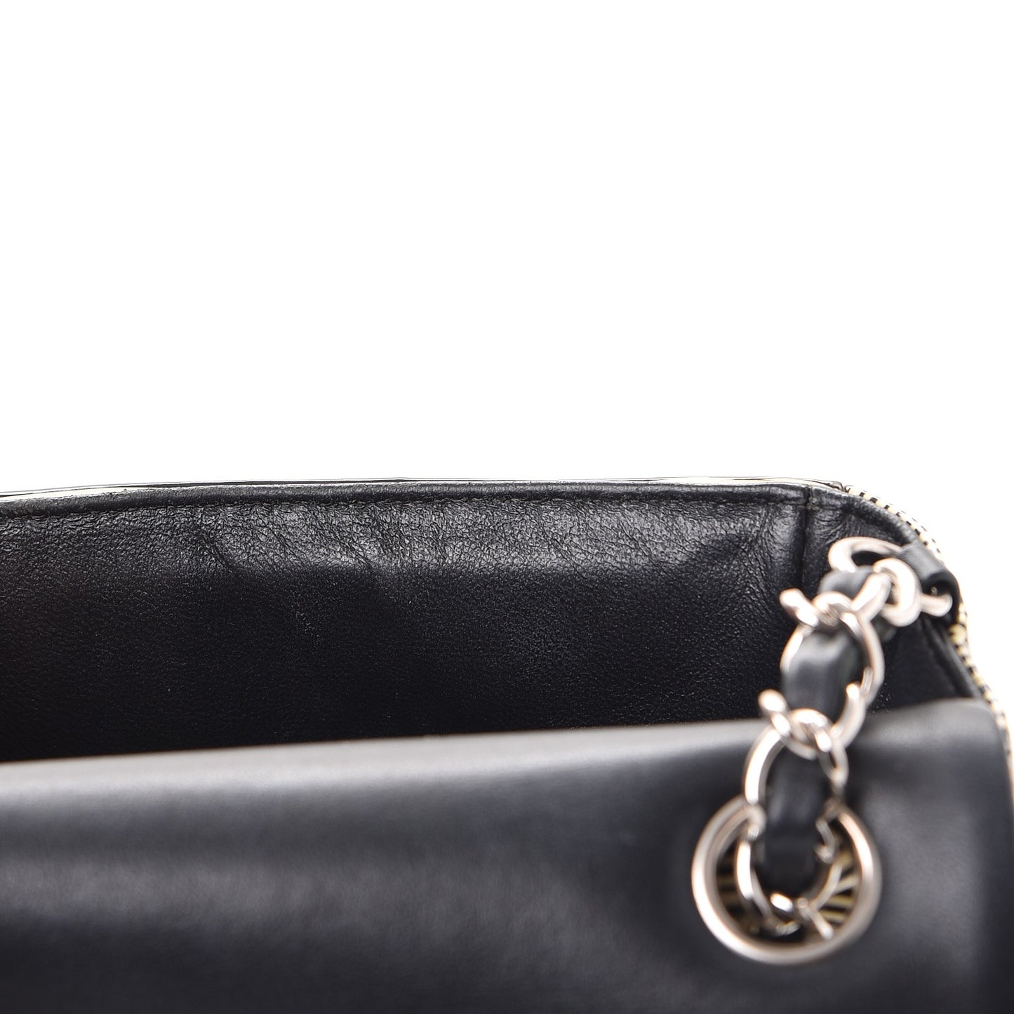 Patent Calfskin Striped Mini Rectangular Flap Black