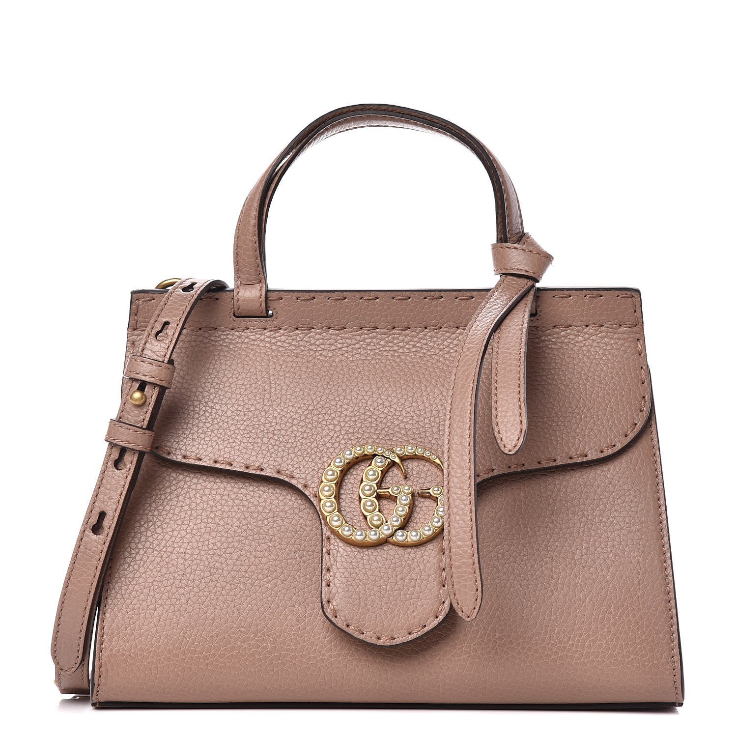 Gucci Calfskin Mini Pearly GG Marmont Top Handle Bag Porcelain Rose 1 of 9