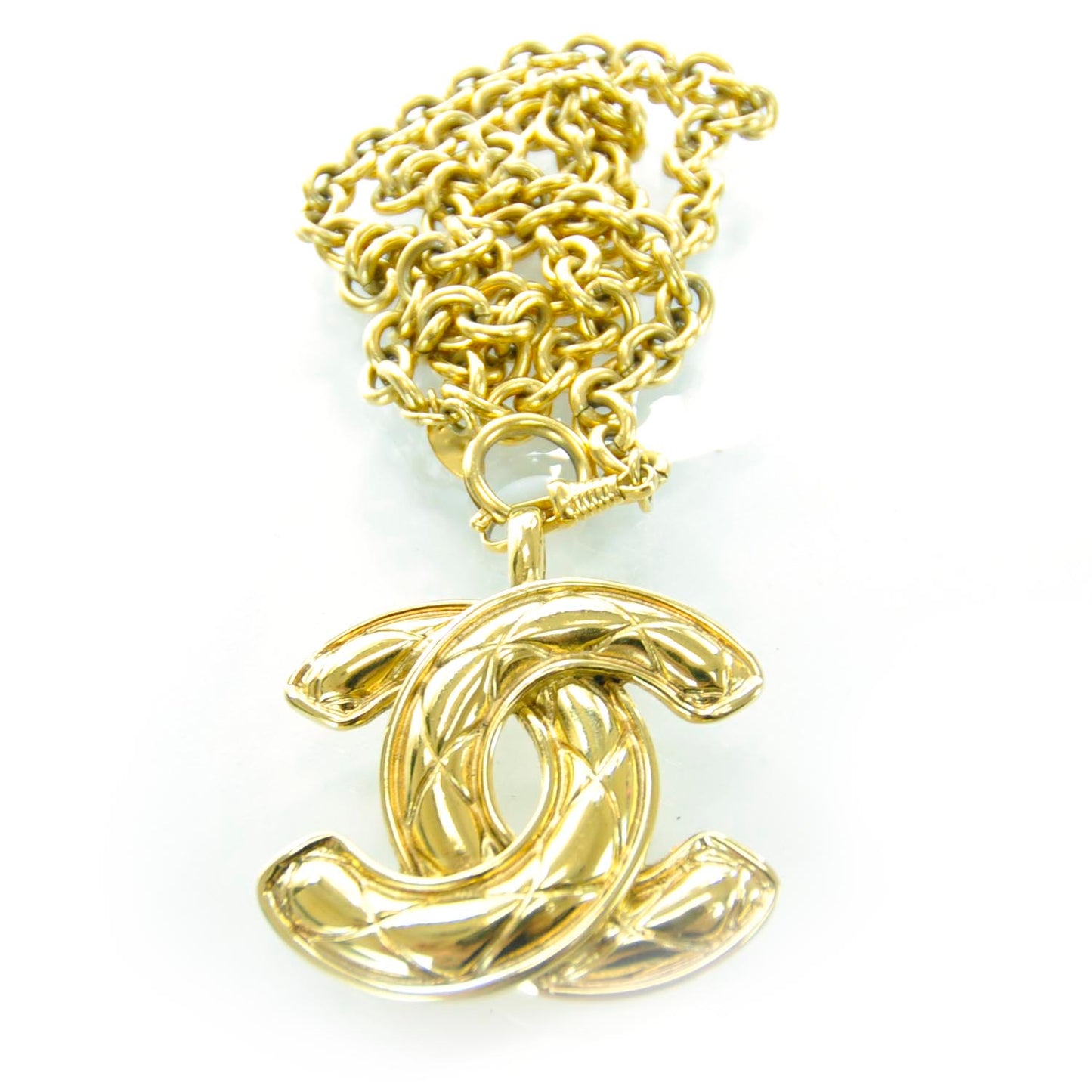 Quilted CC Long Necklace Gold