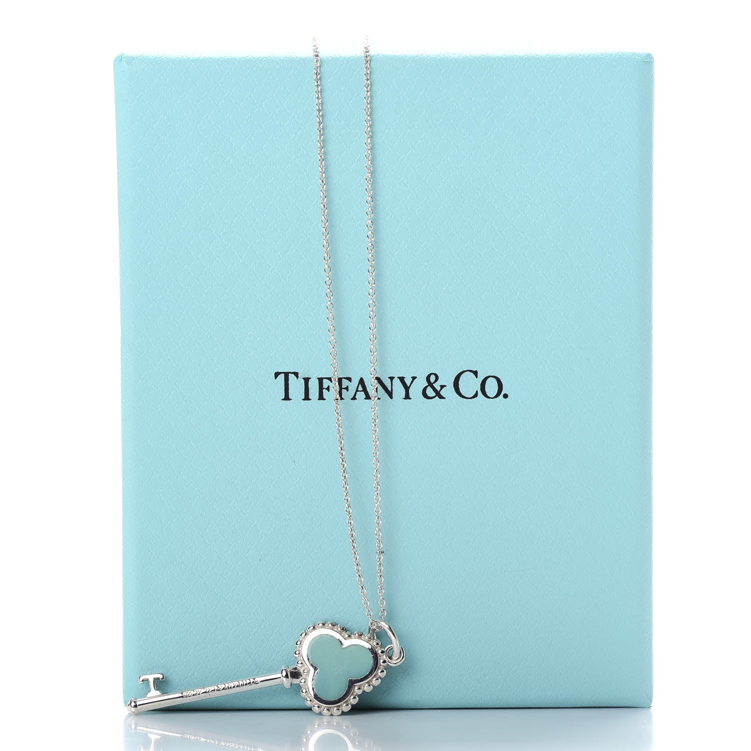 Tiffany Sterling Silver Enamel Beaded Trefoil Key Pendant Necklace Blue 7 of 7