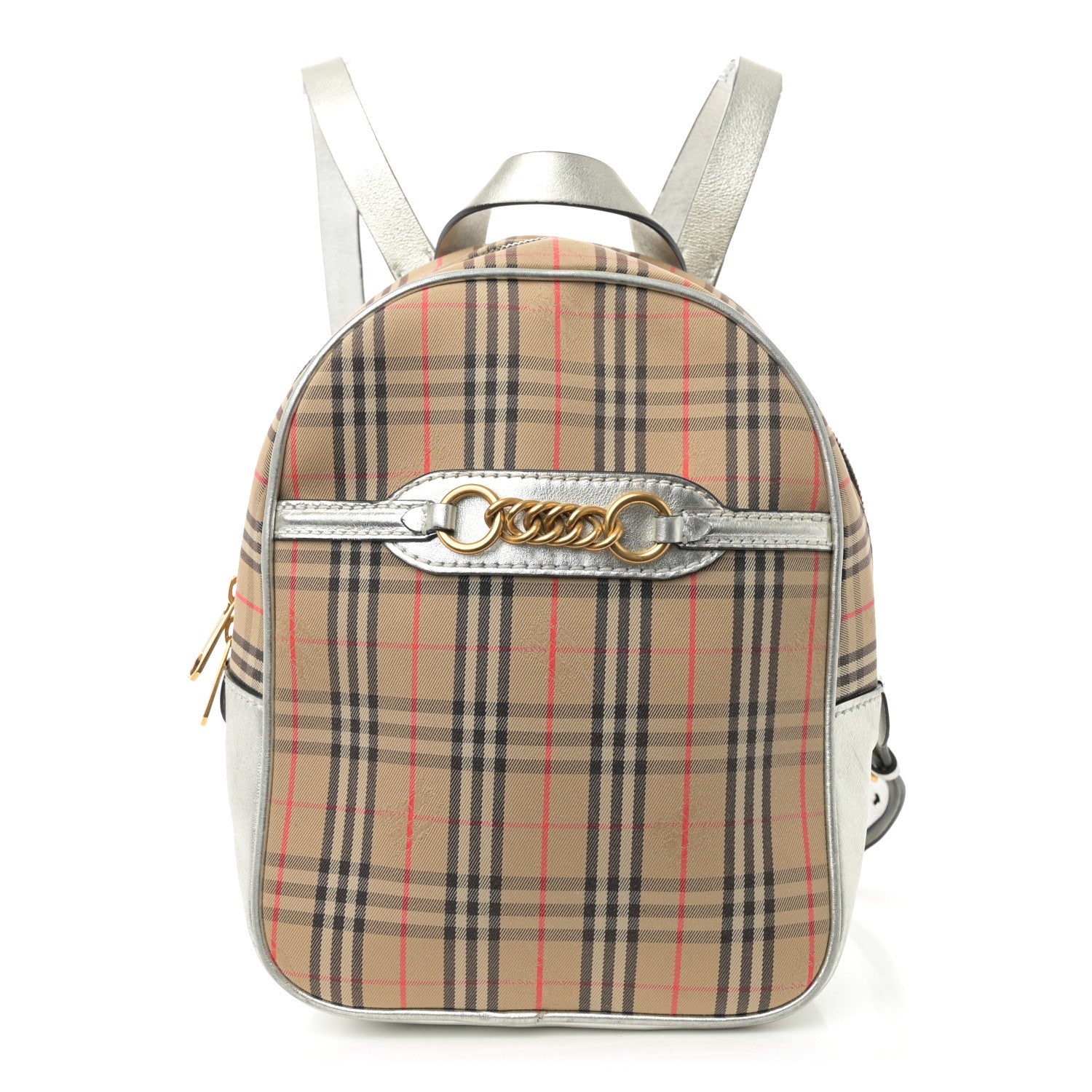 Burberry Smooth Calfskin 1983 Knight Check Link Backpack Silver 1 of 10