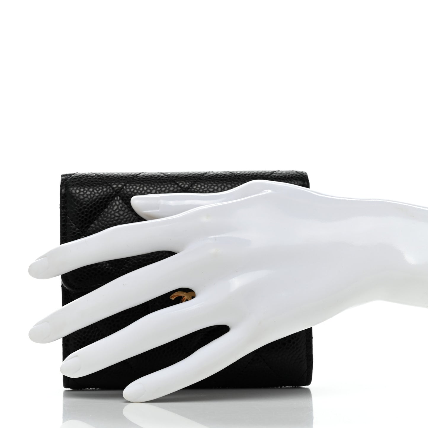 Caviar Quilted Compact Flap Wallet Black