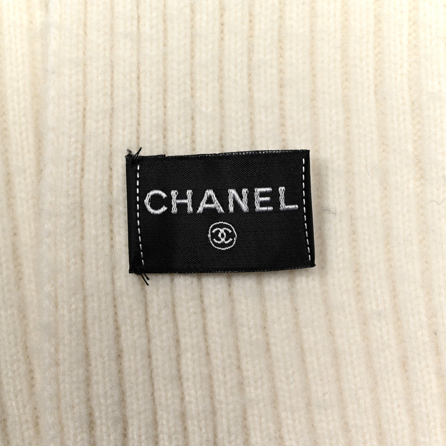Chanel Cashmere Logo Scarf White Black 3 of 3