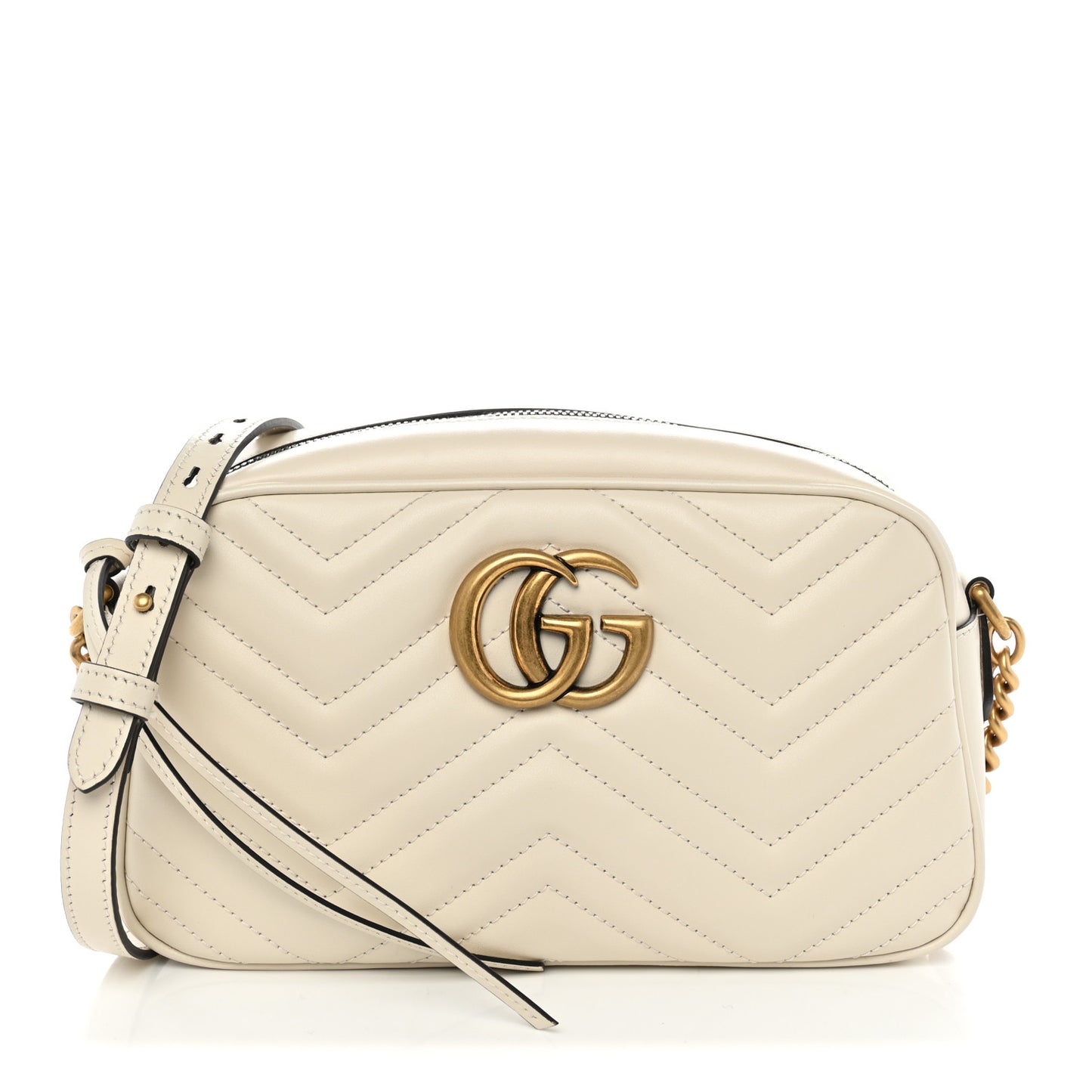 Calfskin Matelasse Small GG Marmont Chain Shoulder Bag  White