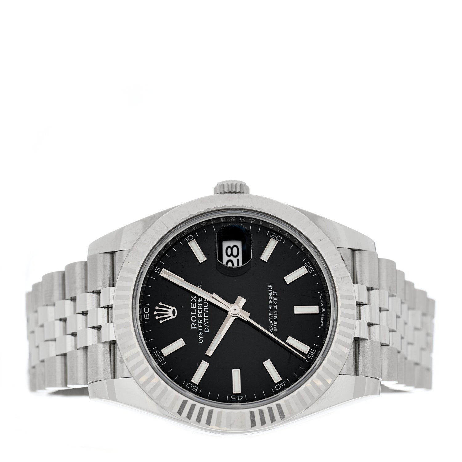 Rolex Stainless Steel 18K White Gold 41mm Oyster Perpetual Datejust Watch Black 126334 2 of 5
