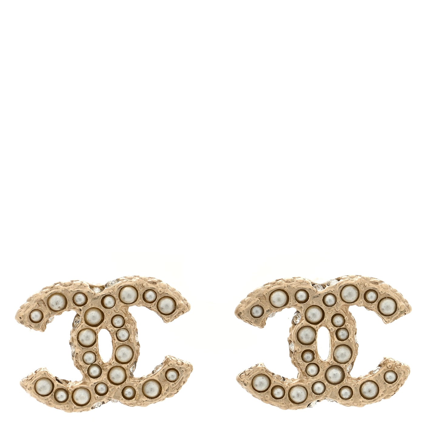 Pearl Crystal CC Earrings Light Gold