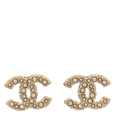 Chanel Pearl Crystal CC Earrings Light Gold 1 of 5
