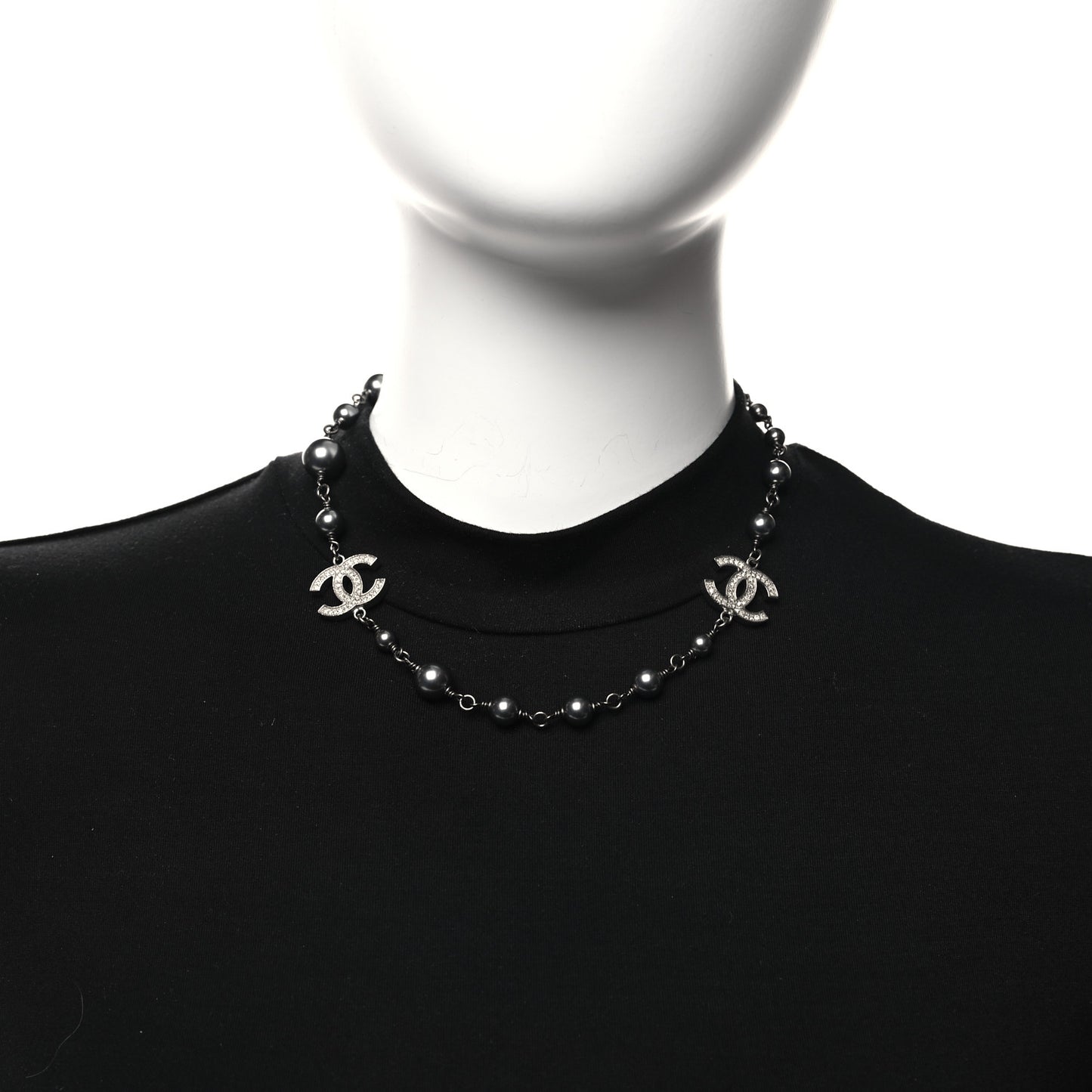 Ruthenium Pearl Crystal CC Choker Necklace Black