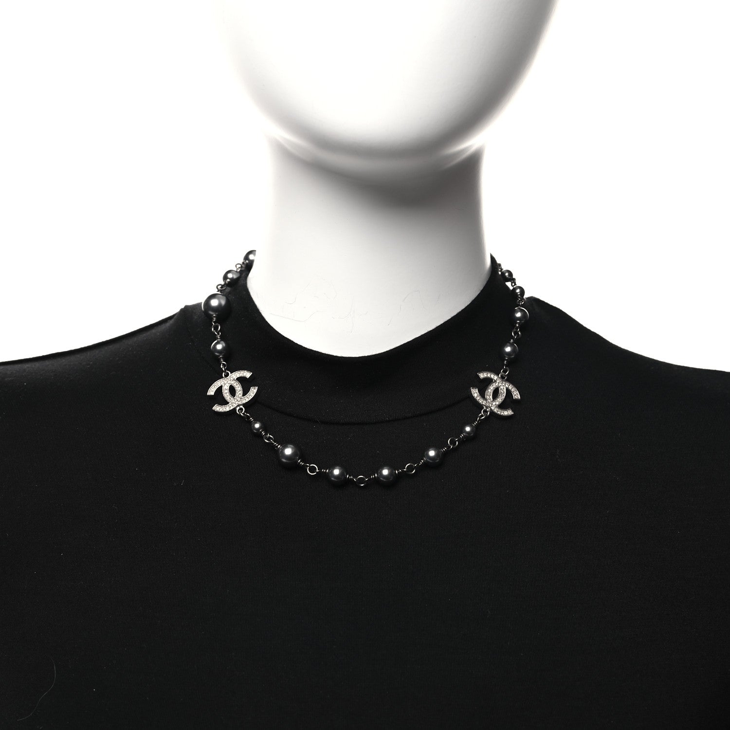 Chanel Ruthenium Pearl Crystal CC Choker Necklace Black 2 of 4