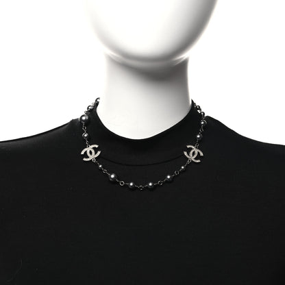 Chanel Ruthenium Pearl Crystal CC Choker Necklace Black 2 of 4