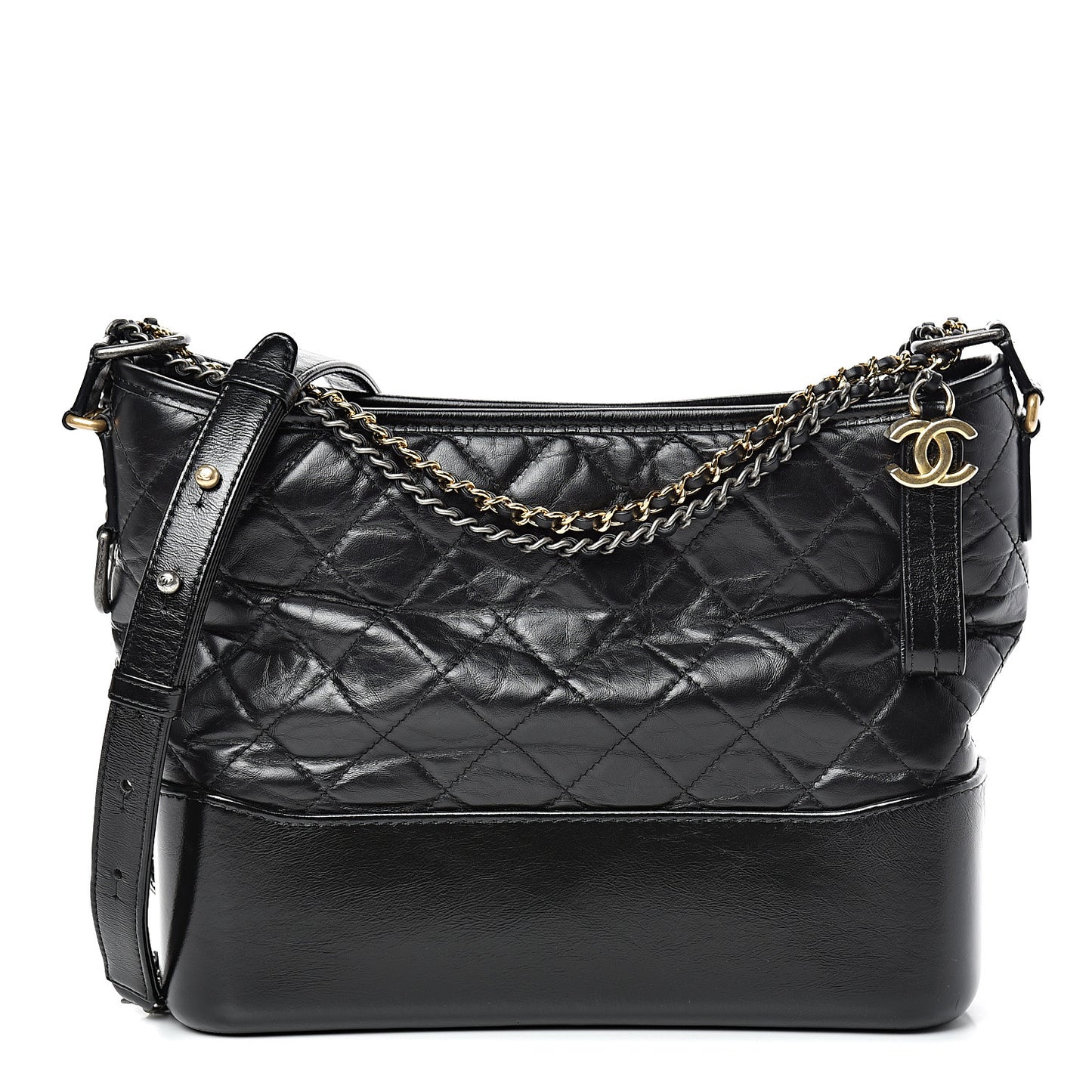 Aged Calfskin Quilted Medium Gabrielle Hobo Black