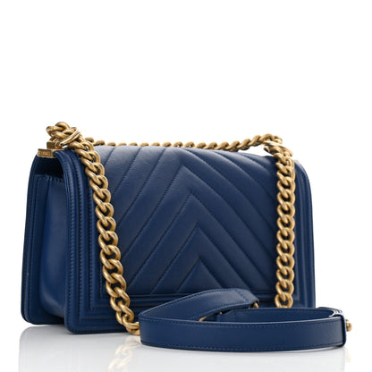 Chanel Calfskin Chevron Quilted Medium Boy Flap Blue 3 of 10