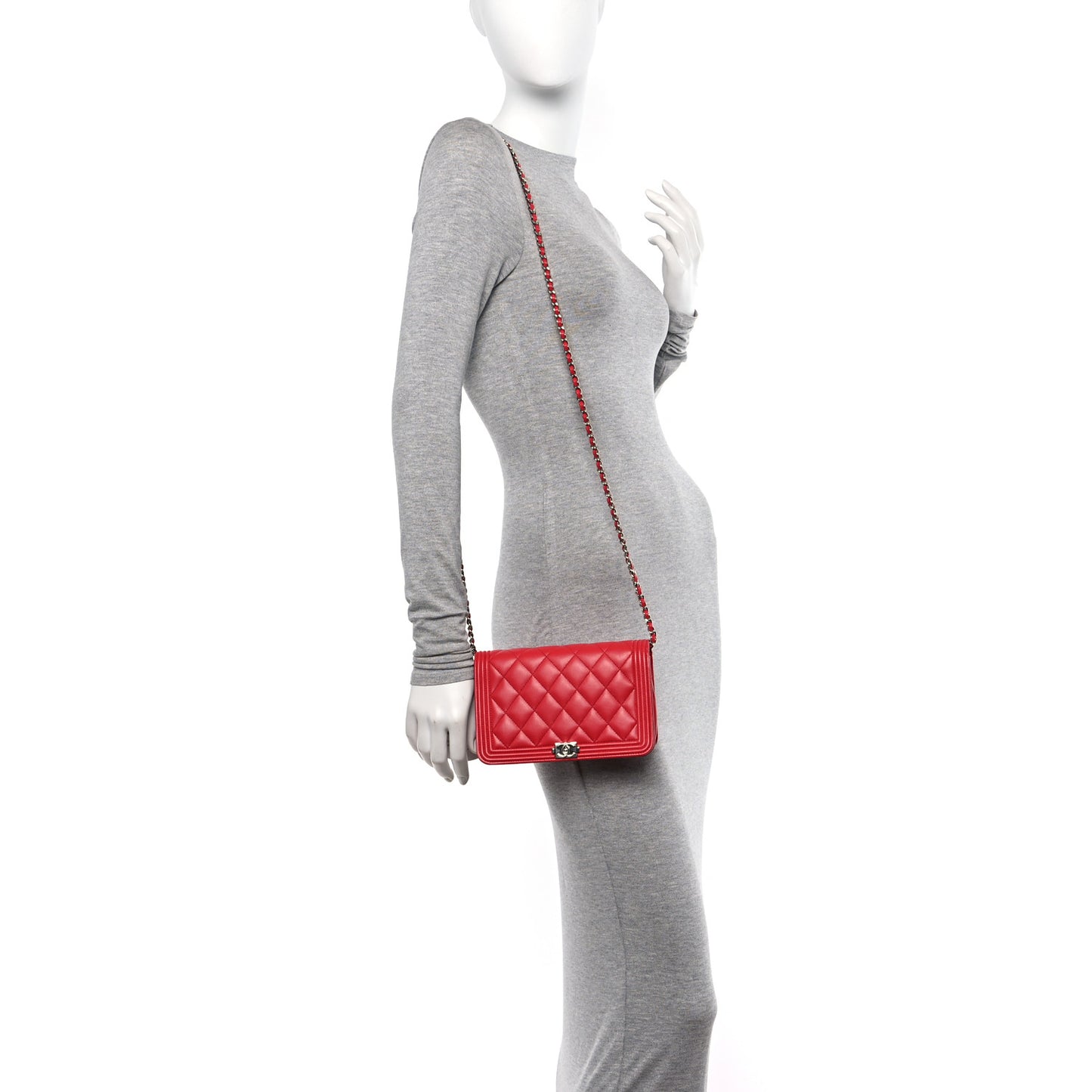 Lambskin Quilted Boy Wallet On Chain WOC Red