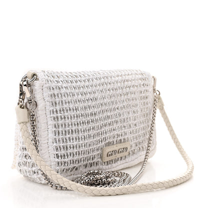 Miu Miu Raffia Beaded Flap Shoulder Flap White 4 of 10