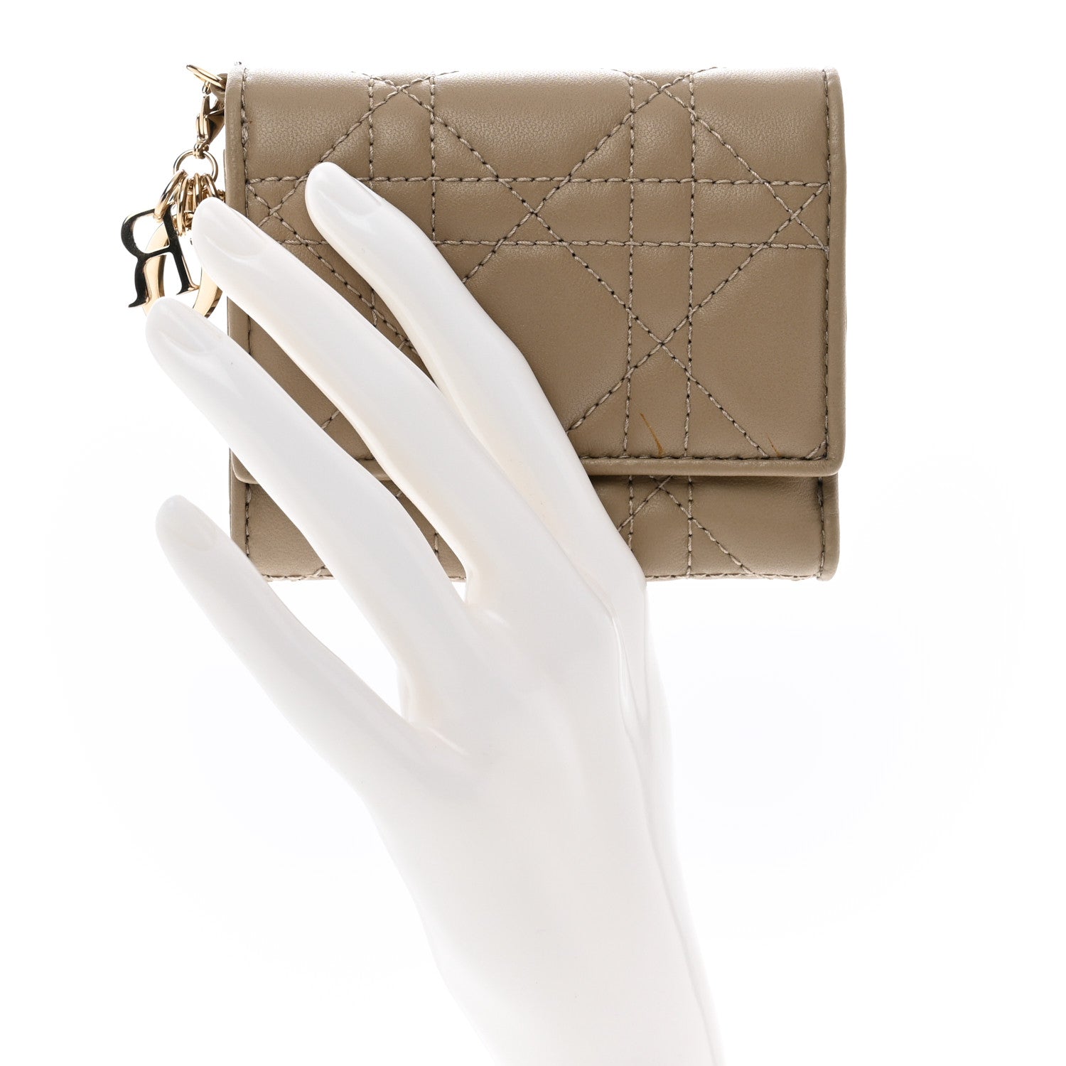 Christian Dior Lambskin Cannage Lady Dior Lotus Wallet Warm Taupe 2 of 9