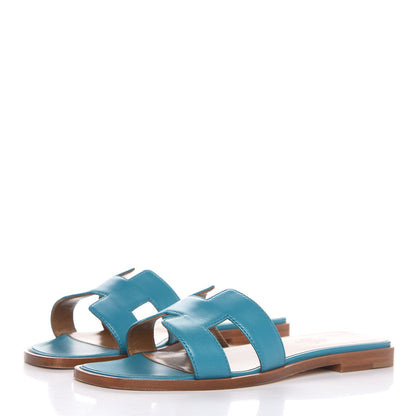 Hermes Nappa Calfskin Oran Sandals 35 Turquoise 3 of 8