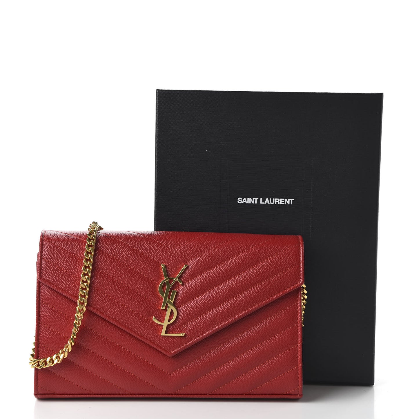 Grain De Poudre Matelasse Chevron Monogram Chain Wallet Red