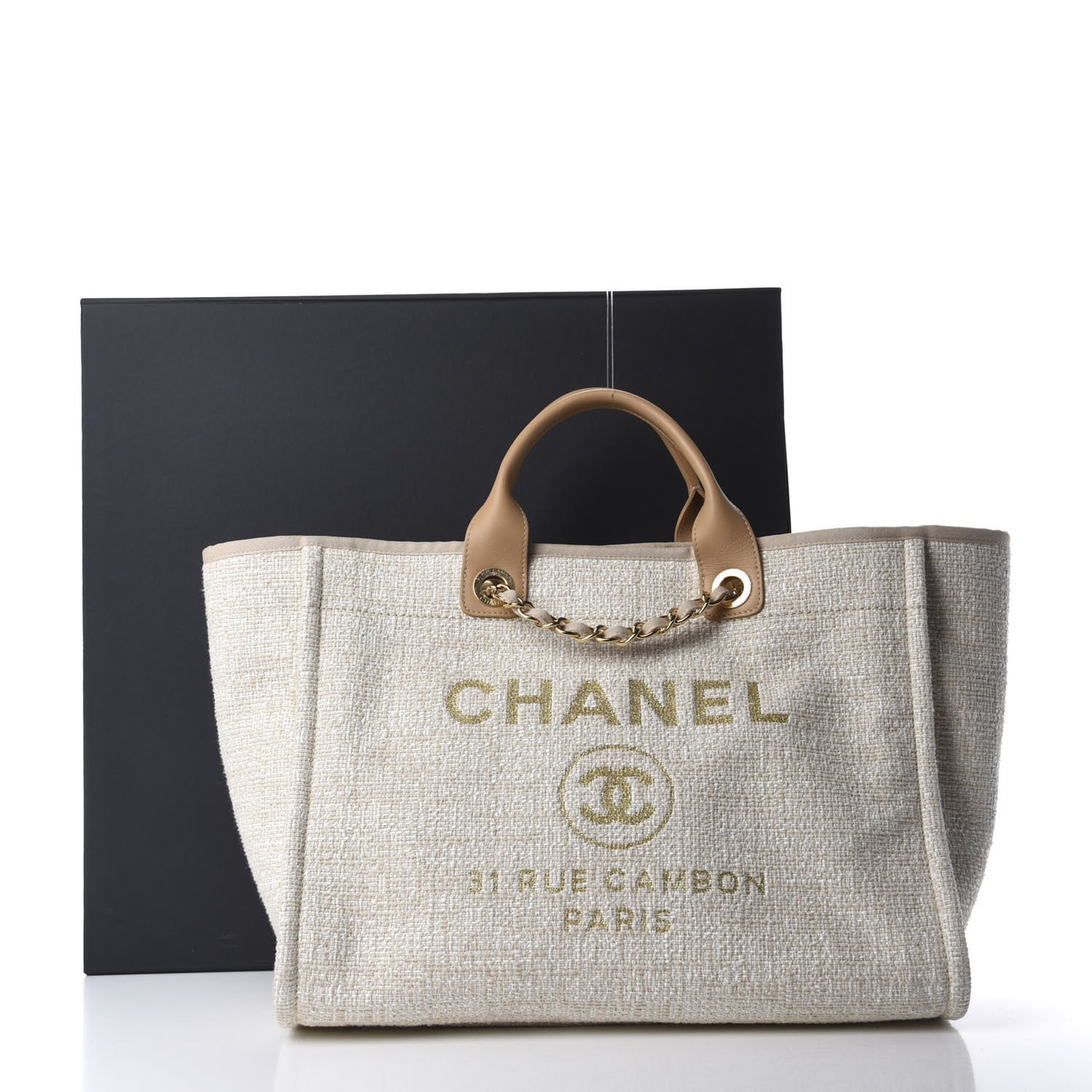 Mixed Fibers Calfskin Medium Deauville Tote Light Beige