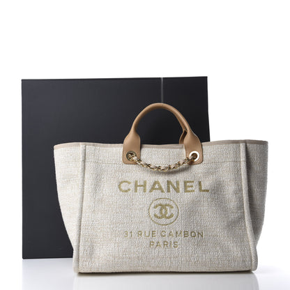 Chanel Mixed Fibers Calfskin Medium Deauville Tote Light Beige 12 of 12