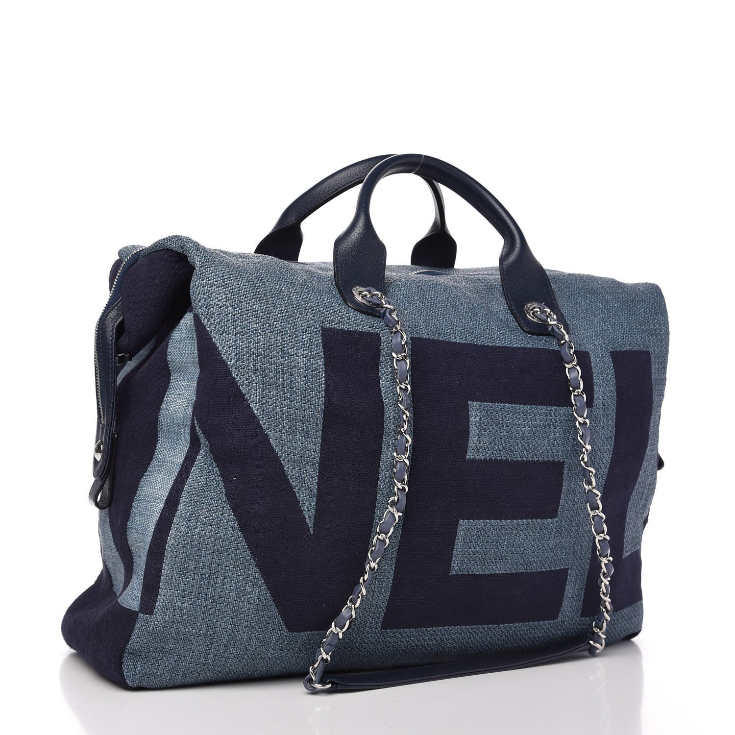 Chanel Canvas Maxi Bowling Bag Blue 3 of 9