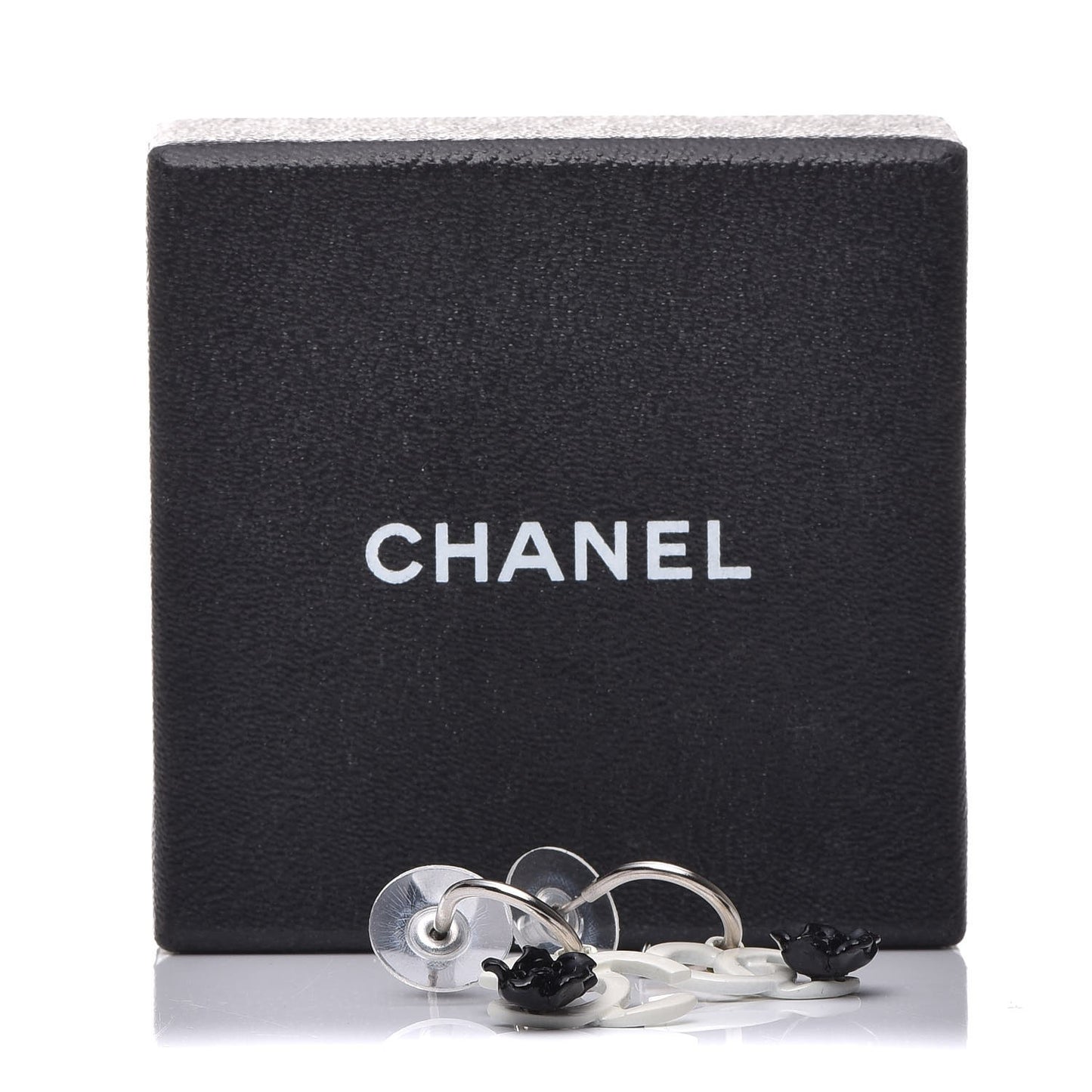 Enamel CC Camellia Drop Earrings White