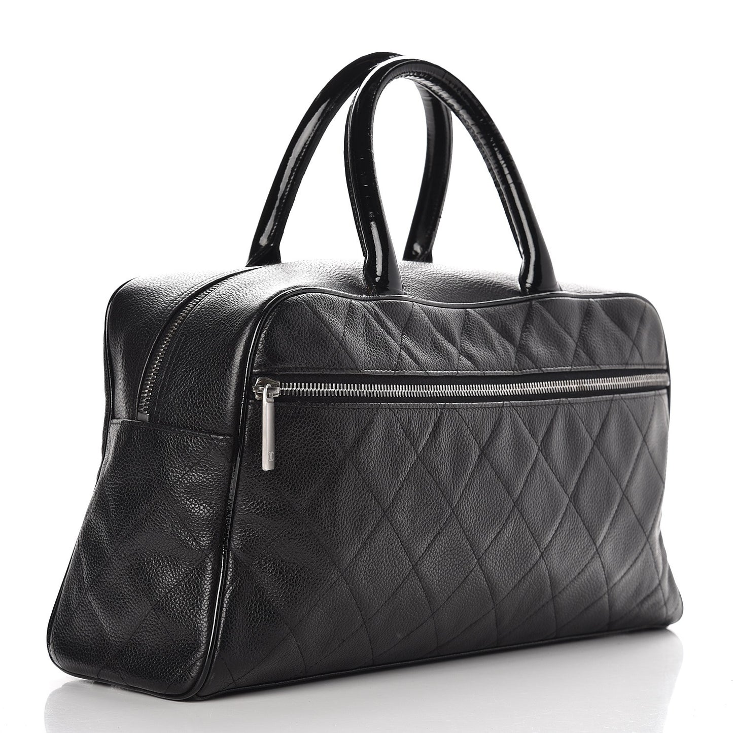 Caviar Patent Quilted Large Bowler Black