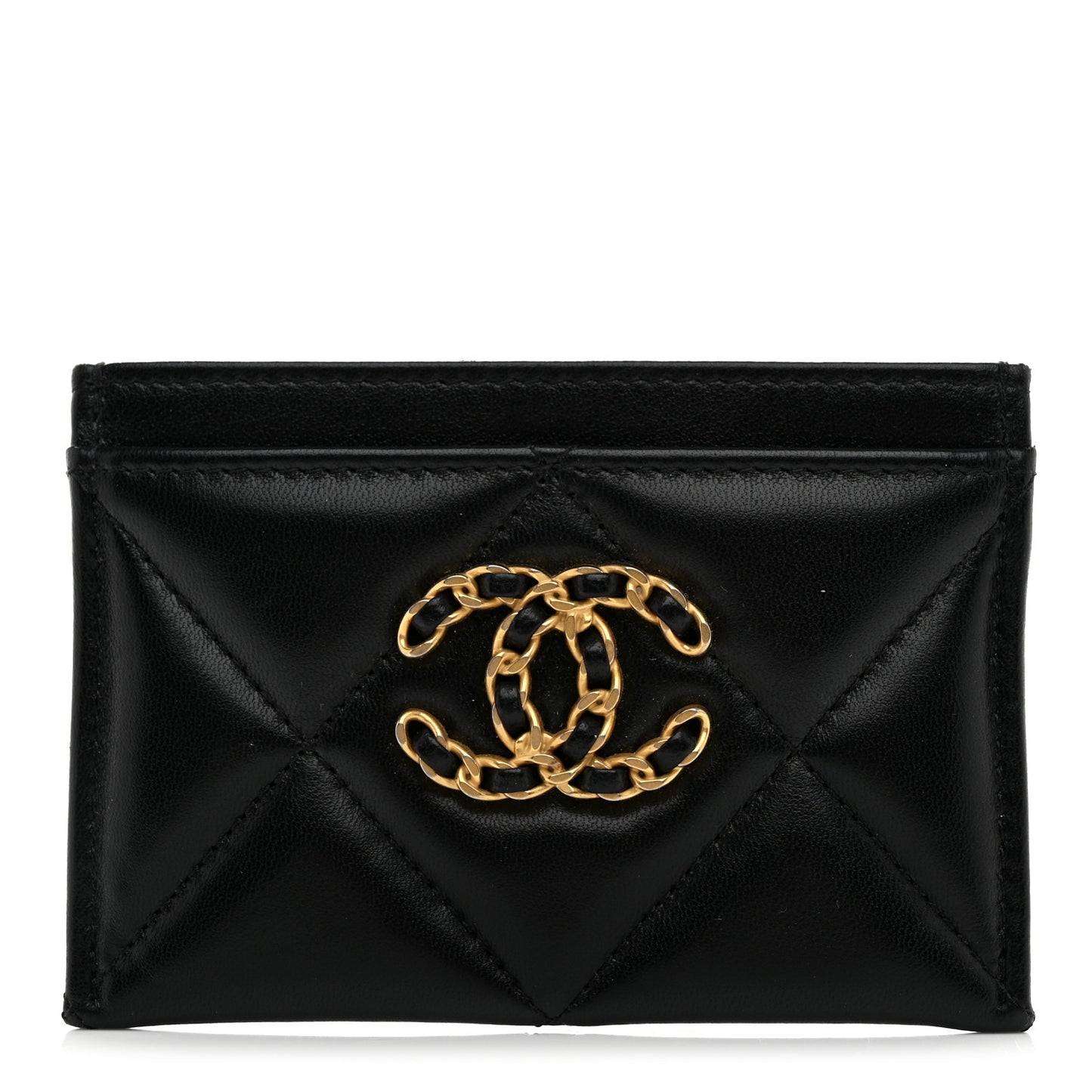 Lambskin Quilted Chanel 19 Card Holder Black