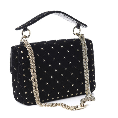 Valentino Garavani Velvet Medium Rockstud Spike Shoulder Bag Black 3 of 9
