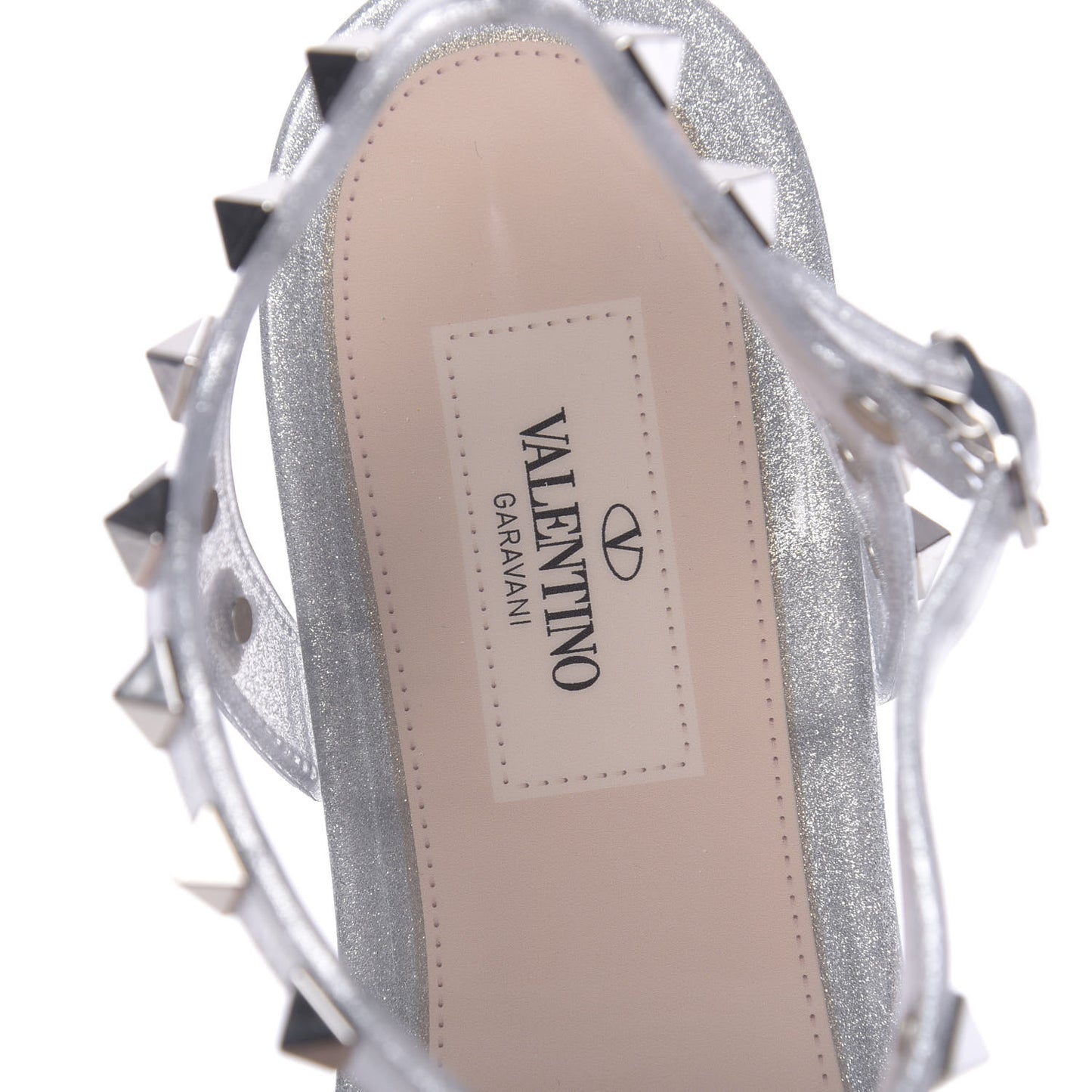 PVC Jelly Glitter Rockstud Caged Sandals 38 SIlver
